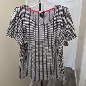 W5 Rayon Blend Black and White Striped Short Sleeve Top